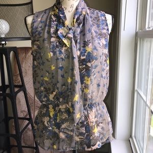 Loft small petite sleeveless blouse with neck tie